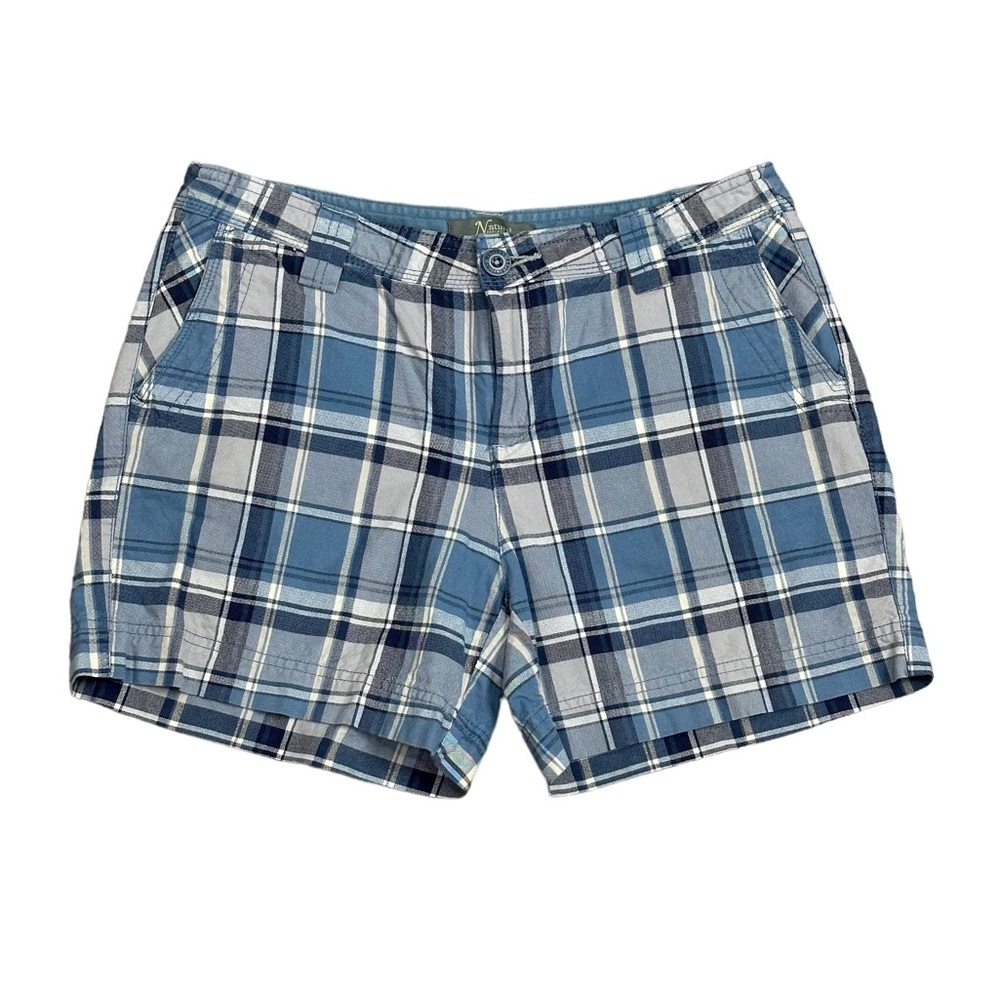Women’s Natural Relflections 8 Medium Shorts Plaid Blue Chino Khakis 4 Pockets - Picture 3 of 8